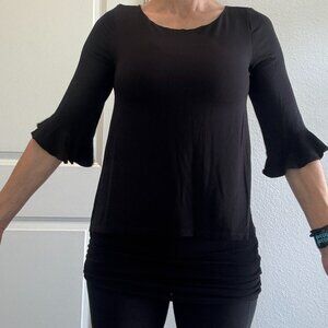 WHBM Black 2-tier top with flutter sleeves, XS (#204)